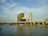 A view of the Sumida River shortly before sunset.  That strange-looking yellow structure is supposed to be a flame, and it sits on top of a building owned by the Asahi Brewing Company.